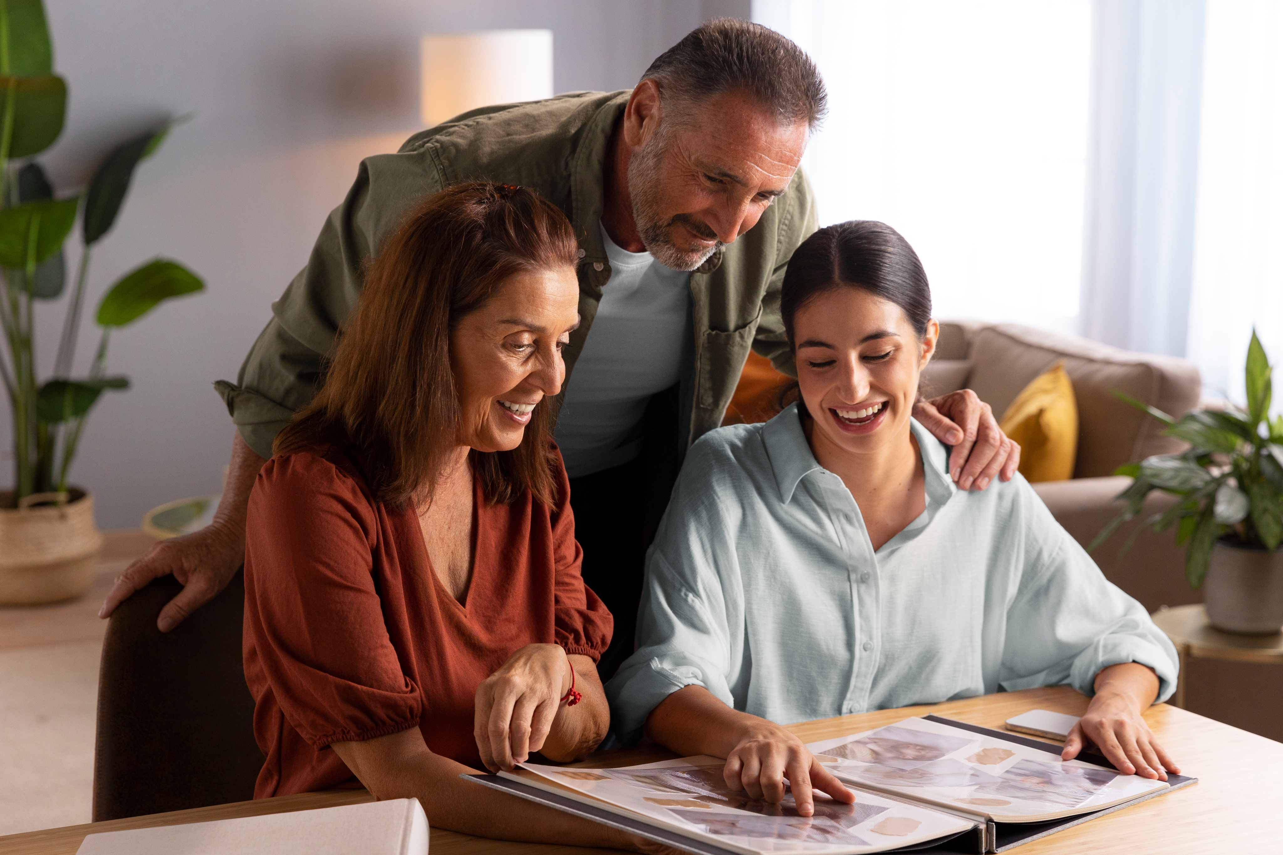 Family reviewing financial documents
